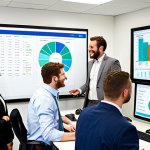 **

Prompt: A vibrant, modern office scene. Focus on a sales team collaborating using a CRM dashboard displayed on large monitors. Emphasize data visualization, teamwork, and a sense of increased productivity. People are smiling, looking engaged, and wearing business-casual attire. A whiteboard in the background showcases a sales funnel.  Color palette: blues, greens, and whites, conveying trust and efficiency.

**
