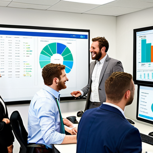 Home 14 **
Prompt: A vibrant, modern office scene. Focus on a sales team collaborating using a CRM dashboard displayed on large monitors. Emphasize data visualization, teamwork, and a sense of increased productivity. People are smiling, looking engaged, and wearing business-casual attire. A whiteboard in the background showcases a sales funnel. Color palette: blues, greens, and whites, conveying trust and efficiency.
**