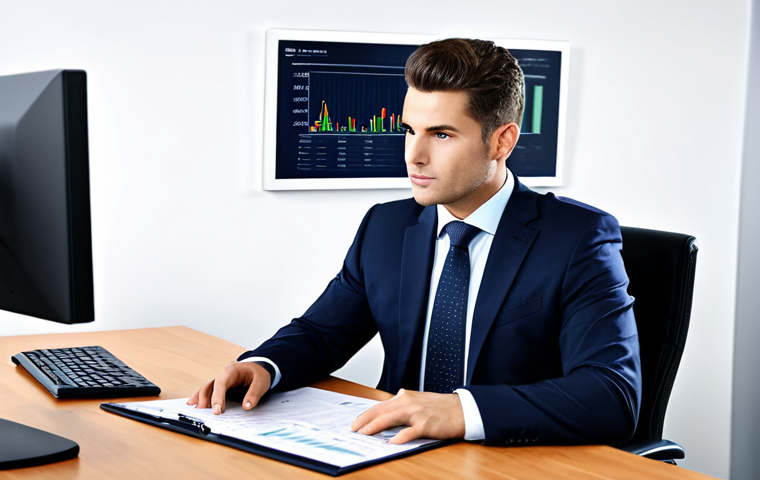 Financial Analysis**
"A professional accountant reviewing financial reports at a desk, using a computer with data charts displayed on the screen. Modern office setting, fully clothed in business attire, safe for work, appropriate content, professional, perfect anatomy, natural pose, high quality."
**