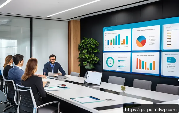 BB 세일즈 프로세스 개선을 위한 고객 피드백 주기 - A modern business meeting scene in a bright, sleek office, featuring diverse professionals engaged i...